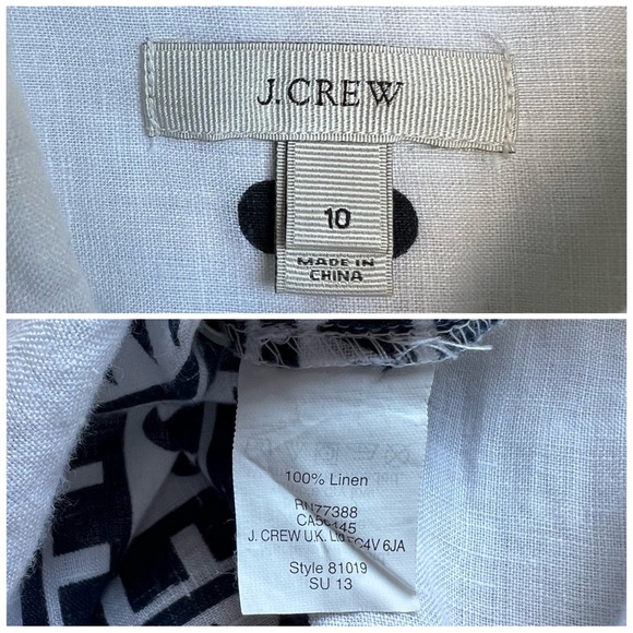 J Crew Linen Size 10 Shirt Blouse Navy Blue White Rollup Sleeves - Picture 5 of 16
